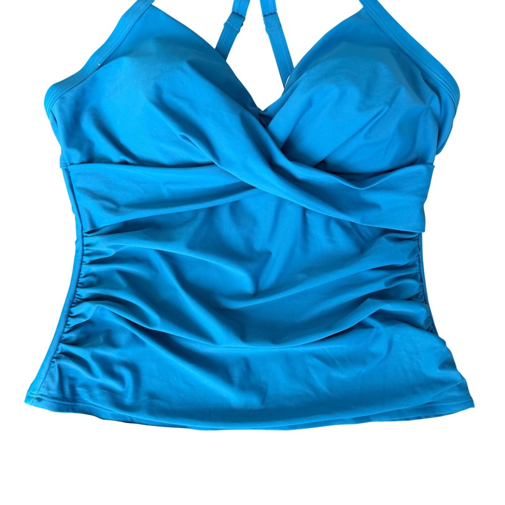 Teal Ruched Full Coverage Tankini Built In Bra w/High Waisted Bottoms XL NEW - Picture 3 of 10